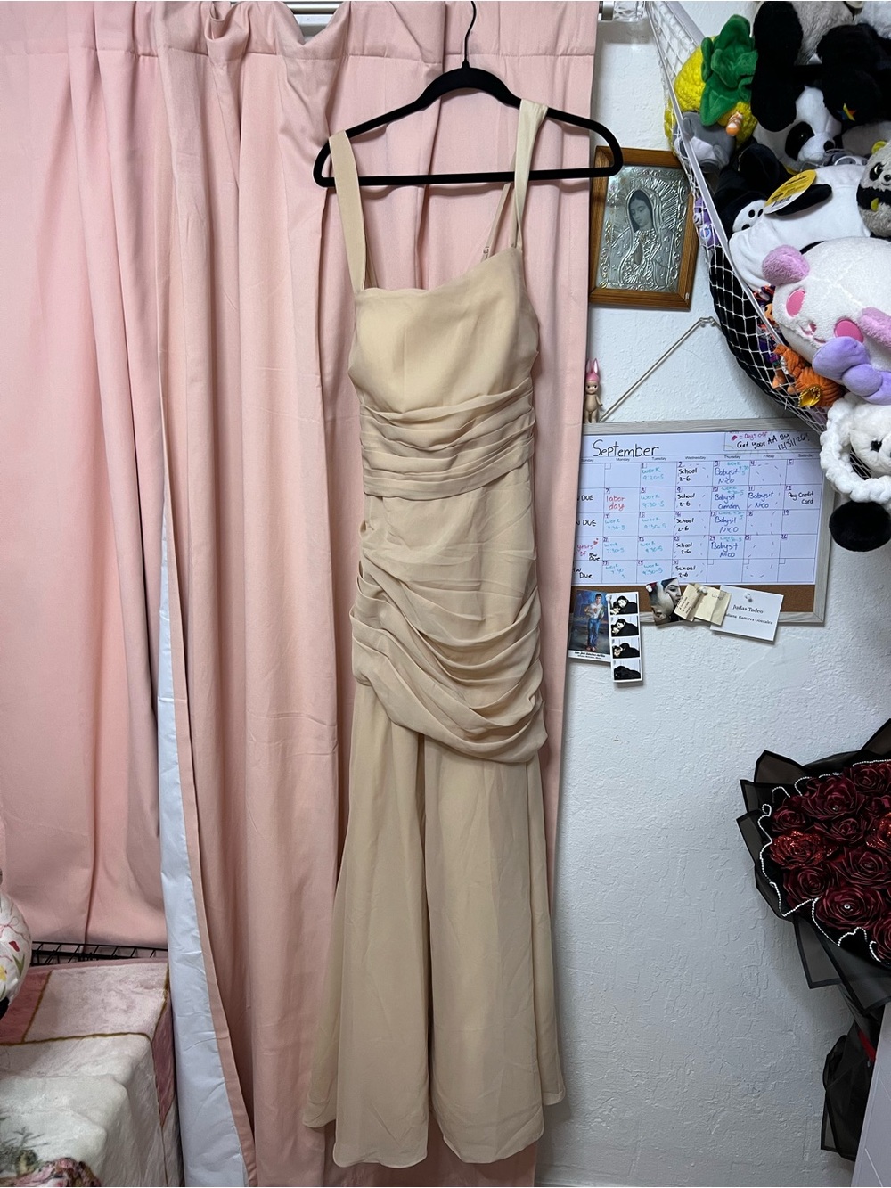 Amazon Beige Sleeveless Draped Maxi Dress